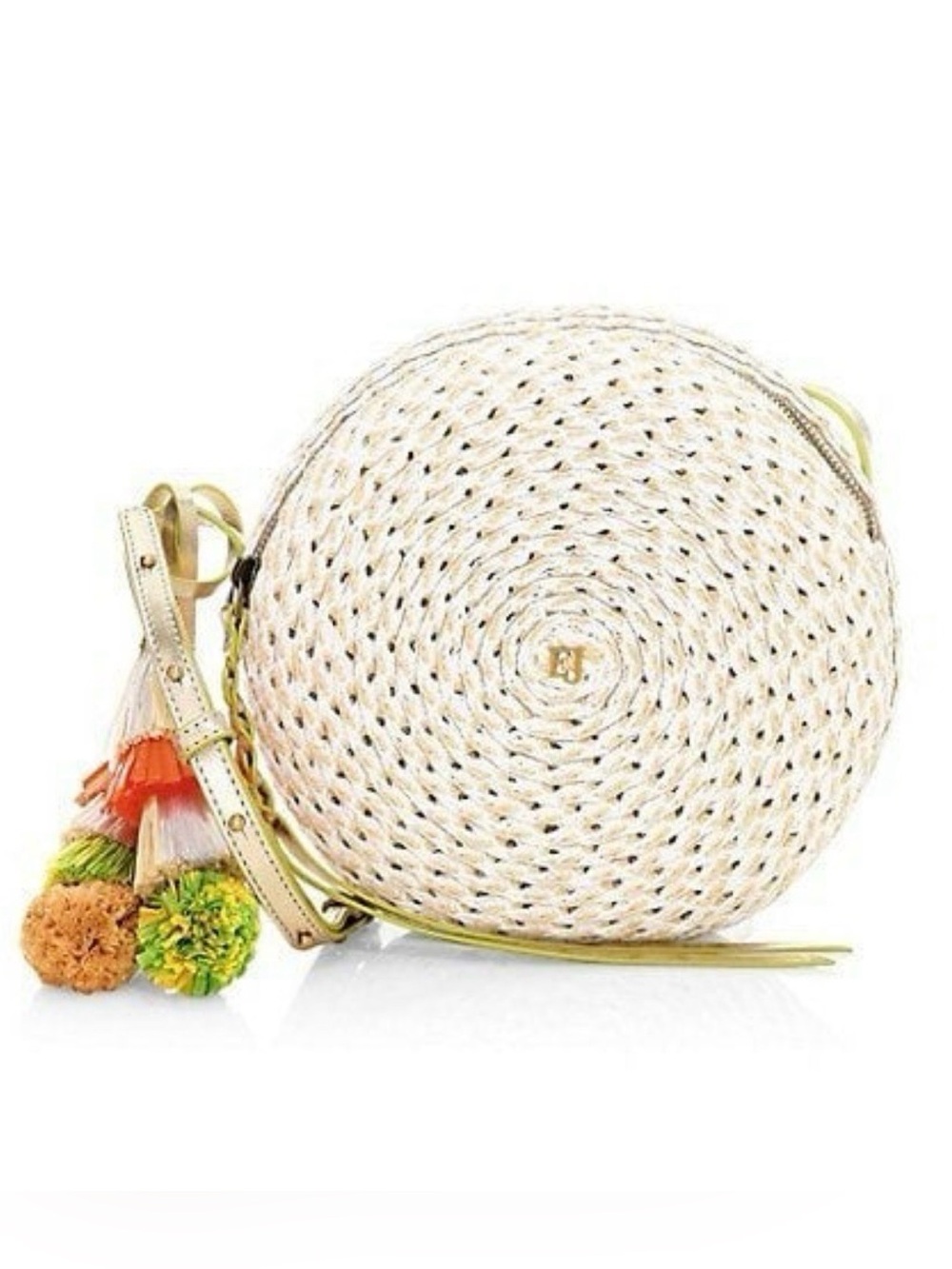 Eric Javitz Squishee Bali Raffia Circle Canteen Crossbody Bag - Tan